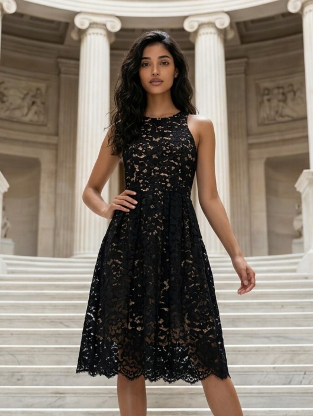 Ministry of Style Embrace Floaty Midi Dress Black Floral Lace Fit Flare Wedding